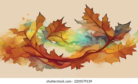 watercolor autumn abstract background with oak
