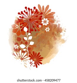 Watercolor Autumn Abstract Background. Vector nature illustration. Watercolor Autumn picture. White Background. Brown autumn background. EPS-10