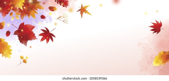 Watercolor autumn banner on white background with copy space vector illustration