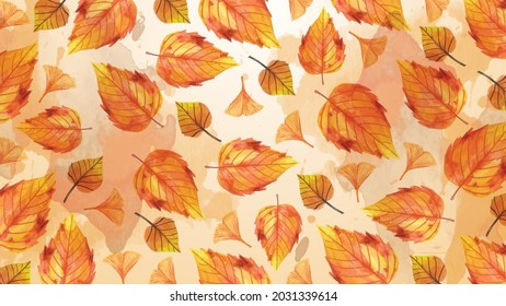 Watercolor Autumn Dry Leaves Background