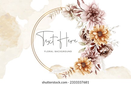 Watercolor autumn flower and leaves floral background template