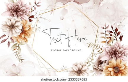 Watercolor autumn flower and leaves floral background template