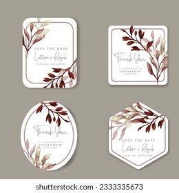 Watercolor autumn flower and leaves label collection