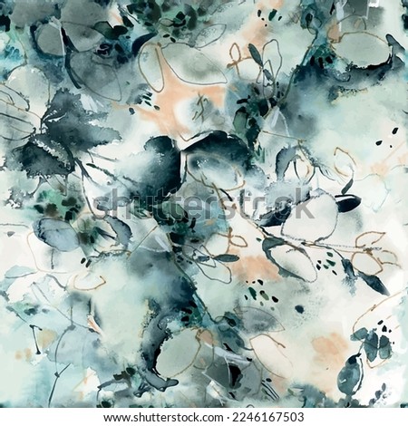 Watercolor Autumn Flowers Dark Color Mixed Beautifully Designed Grunge Textured Abstract Art Floral Print Pattern Background