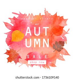 Watercolor autumn foliage vector sale banner