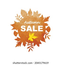 Watercolor autumn foliage, vector, sale banner, label.