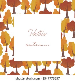Watercolor autumn frame of trees, vector illustration