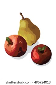 Watercolor autumn fruits Vector isolated on white background.Vector illustration of fruits pear and apples.