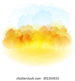 Watercolor autumn landscape. Vector illustration EPS 10