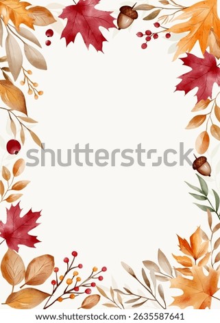 Watercolor autumn leaf frame with text space. Hand painted fall foliage border for cards and invitations