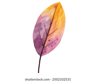 Watercolor autumn leaf isolated on white background. Colorful hand drawn illustration in vector