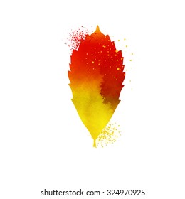 Watercolor autumn leaf vector. Yellow autumn leaf isolated on white background. Autumn leaf icon. Nature element for background or design