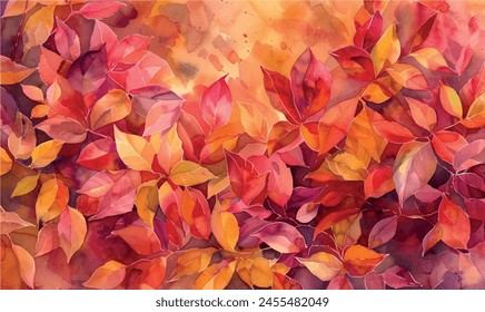 watercolor autumn leaves background pattern bright