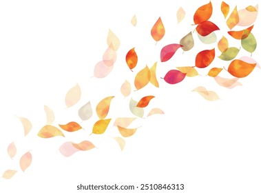 Watercolor Autumn leaves dancing in the wind in many colors