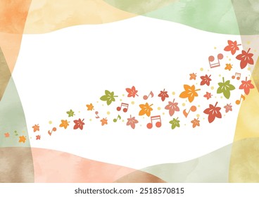 Watercolor Autumn leaves dancing in the wind in many colors