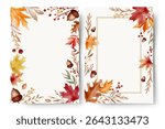 Watercolor autumn leaves frames with text space. Hand painted fall foliage border for cards and invitations