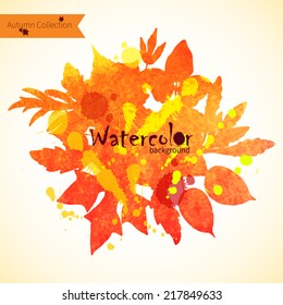 Watercolor autumn leaves vector background. Summer banner