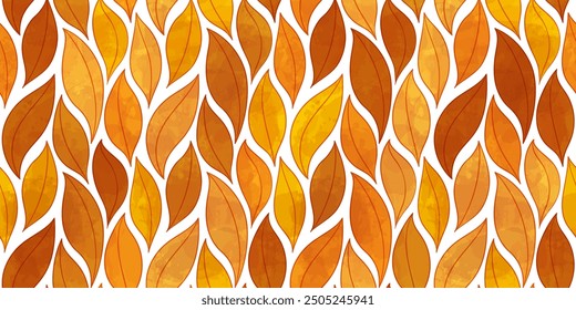 Watercolor Autumn leaves, vector seamless pattern. leaf falling background, textured bright fall leafs print.