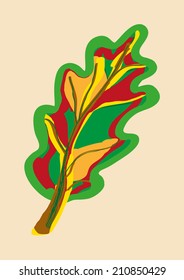Watercolor autumn oak leaf. Vector eps 10.