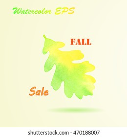 Watercolor Autumn Oak Leaf. Vector Fall Sale Banner