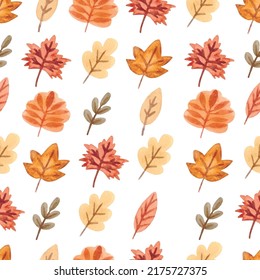 Watercolor autumn orange leaves pattern. Vector illustration