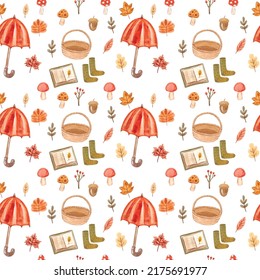 Watercolor autumn pattern on white. Vector illustration