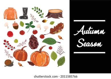 watercolor autumn season. Set of autumn decoration element isolated on white background