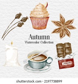 watercolor autumn set element clip art sticker collection