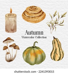 watercolor autumn set element clip art sticker collection