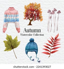 watercolor autumn set element clip art sticker collection