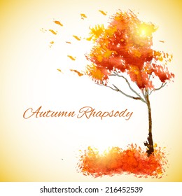 Watercolor autumn tree with falling leaves for your interesting ideas and business