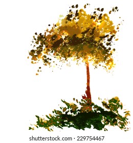  		 Watercolor autumn tree with falling leaves for your interesting ideas and business