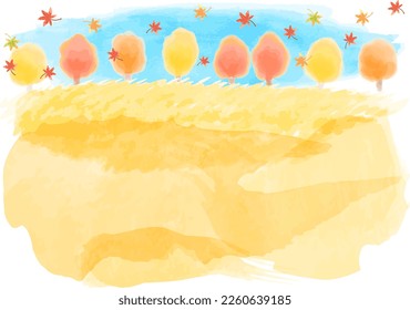 Watercolor Autumn trees and meadows, vector