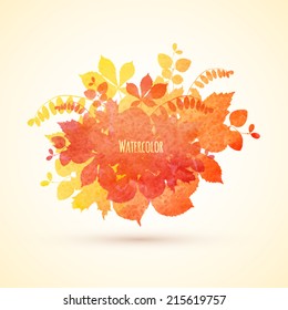 Watercolor Autumn vector background with leaves banner