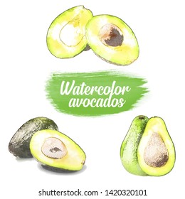 Watercolor avocados set of three