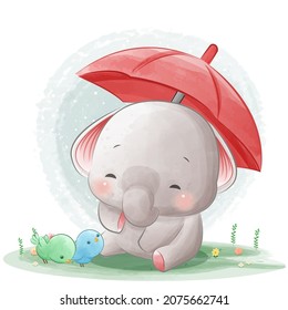 watercolor baby elephant for cover book, print, baby shower, nursery decorations, birthday invitations, poster, greeting card