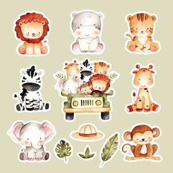 Watercolor Baby Safari Animal Sticker Set