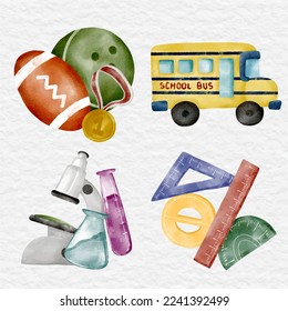 watercolor back to school element collection