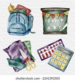 watercolor back to school element collection