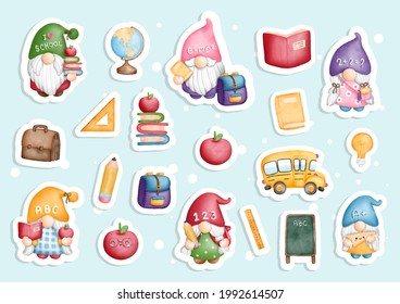 Watercolor back to school gnome sticker, planner and scrapbook.