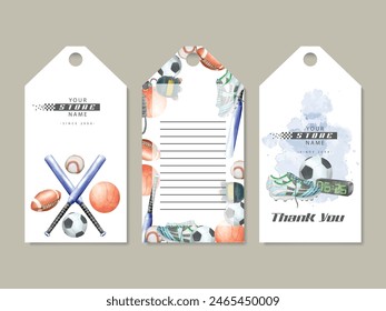 Watercolor back to school sports tag label
