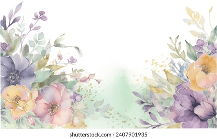 Aquarell-Hintergrund, Rahmen von Blumen, Pastellfarben, für Design