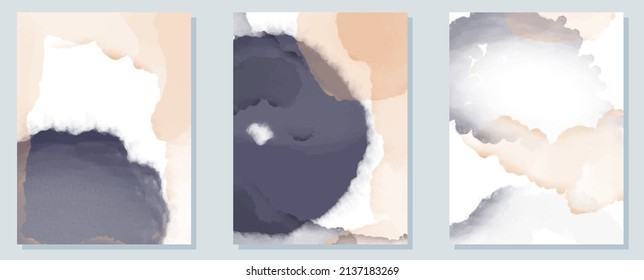 Watercolor background. Abstract artistic wallpaper for wall art, wedding and VIP invitations. Three background options, with space for text. Abstract watercolor background, vector