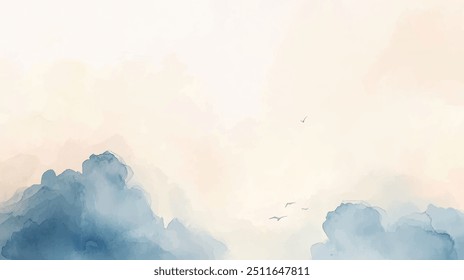 watercolor background with abstract brushed texture in horizontal orientation. Hand drawn vector texture. Brush stroked painting pastel color watercolour