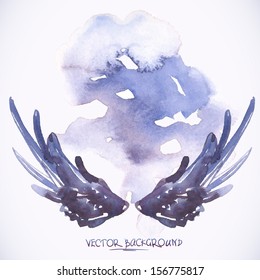 Watercolor Background With Angel Wings 