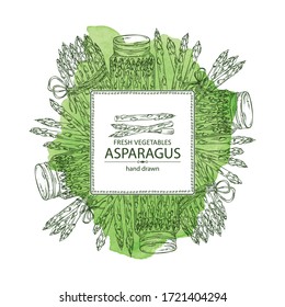 Watercolor background with asparagus. Vector hand drawn illustration.
