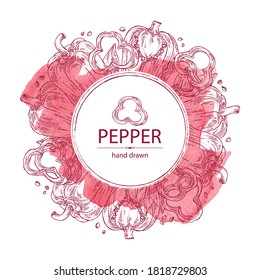 Watercolor background with bell pepper,: a piece of bell pepper, and seeds. Vector hand drawn illustration.