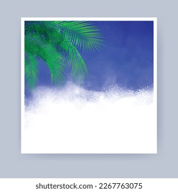 watercolor background blue and white with palm tree leaf