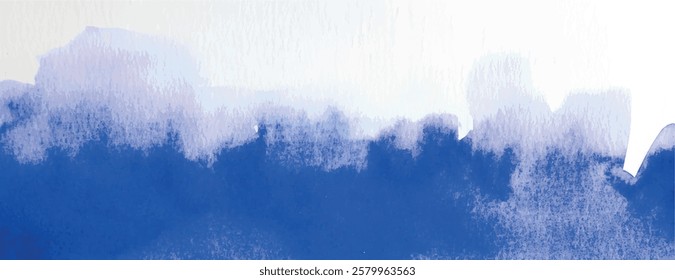 Watercolor background with blue and white tones. The background features a textured, artistic style. Blue and white blend smoothly in the background. Minimal watercolor paint texture background vector