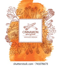 Watercolor background with cinnamon. Vector hand drawn illustration.